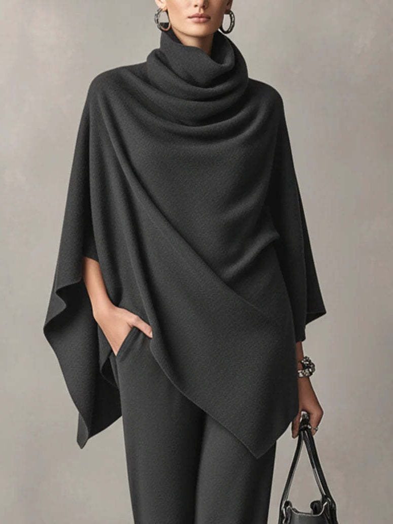 Ithalia | Draped Two-Piece Set with Cowl Neck for Women