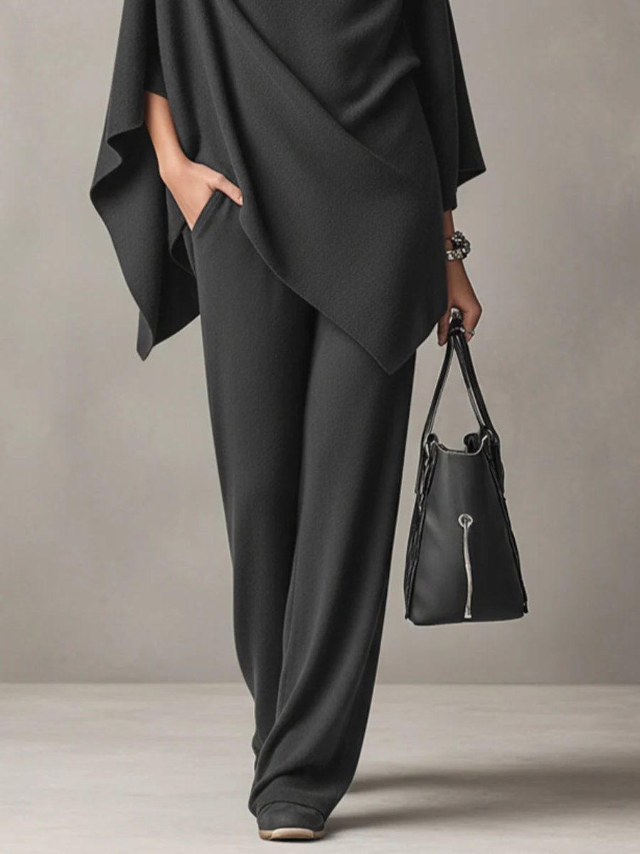 Ithalia | Draped Two-Piece Set with Cowl Neck for Women