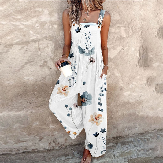 Floral Sleeveless Wide Leg Jumpsuit with Square Neck for Women