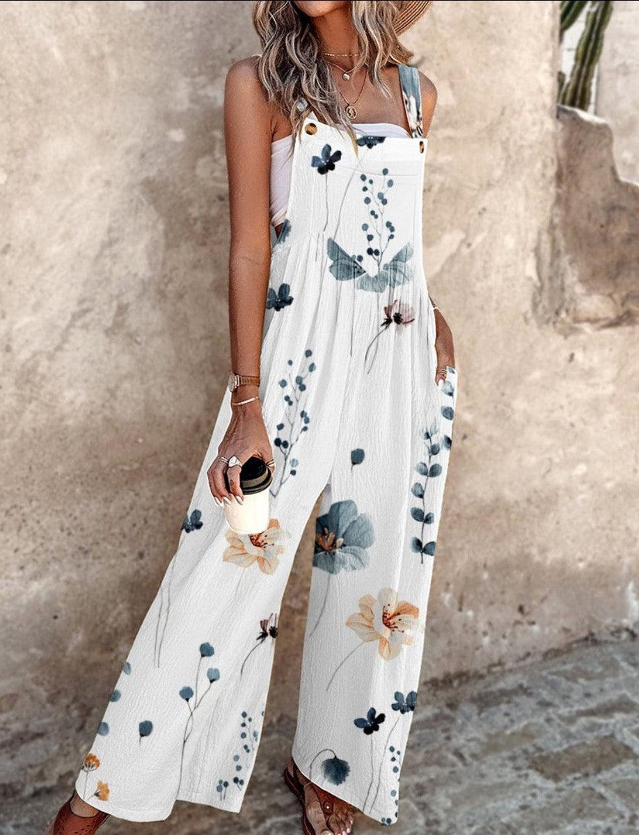 Floral Sleeveless Wide Leg Jumpsuit with Square Neck for Women