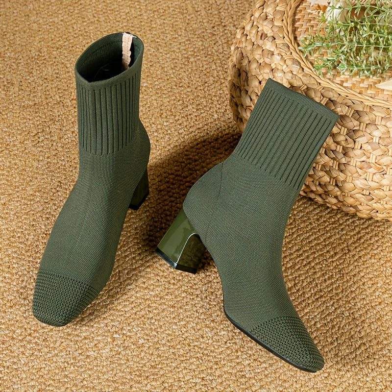 Kishori | Ribbed Knit Block Heel Ankle Boots for Women
