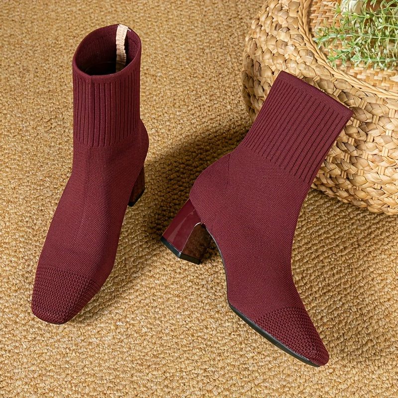 Kishori | Ribbed Knit Block Heel Ankle Boots for Women