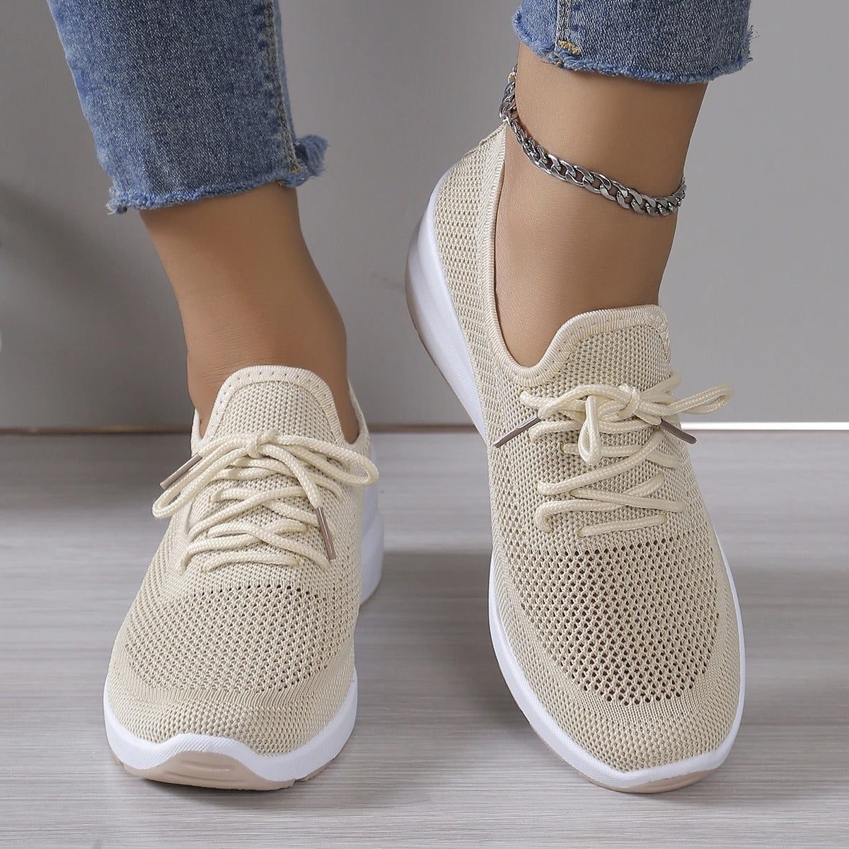 Lilac | Knit Sneakers with Lace-Up for Women