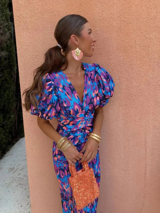 Suzette | Wedding Guest Wrap Dress with Puff Sleeves for Women
