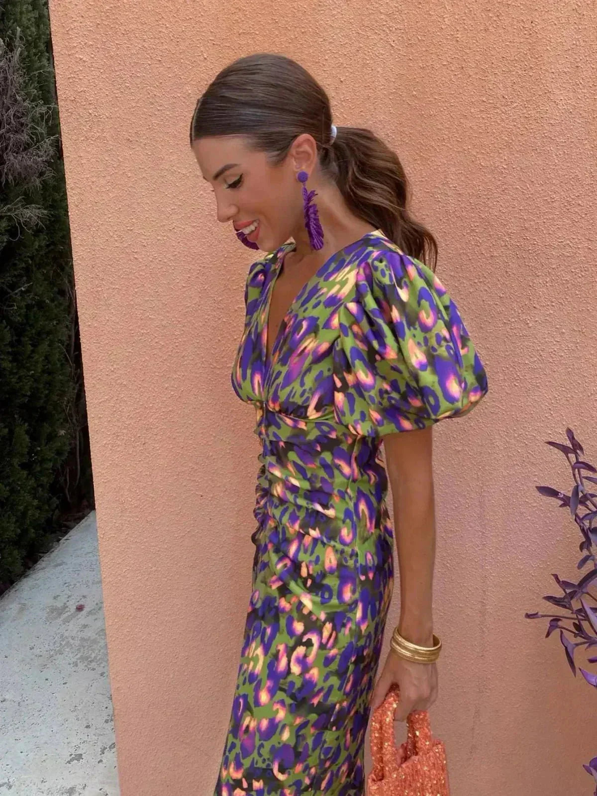 Suzette | Wedding Guest Wrap Dress with Puff Sleeves for Women