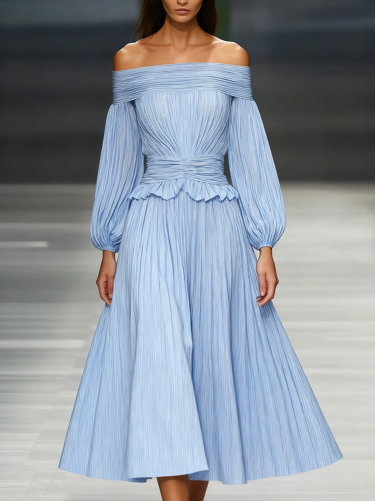 Mabel | Fall Wedding Guest Off-Shoulder Pleated Midi Dress for Women