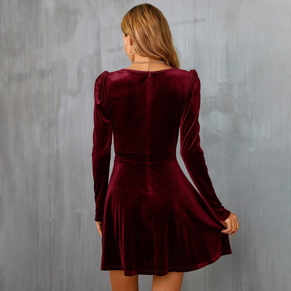 Maryam | Velvet Mini Dress with V-Neck and Long Sleeves for Women