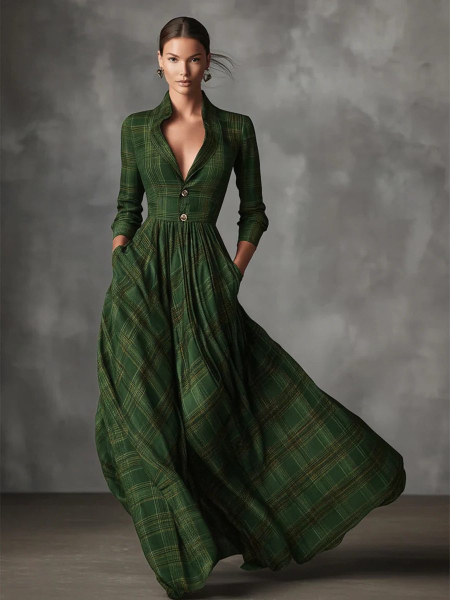 Melora | Plaid Maxi Dress with Button-Down Front for Women
