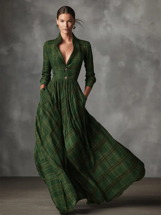 Melora | Plaid Maxi Dress with Button-Down Front for Women