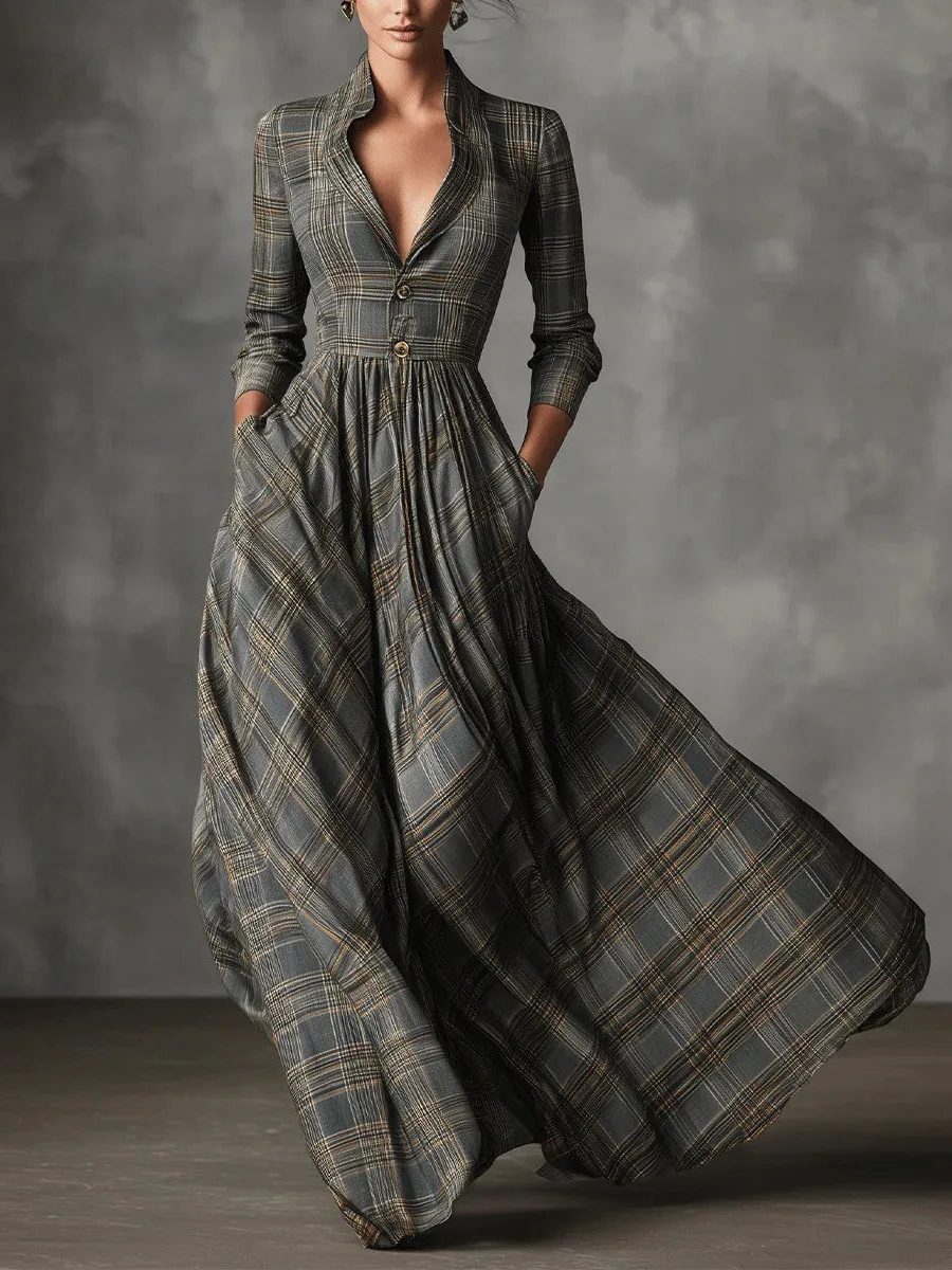Melora | Plaid Maxi Dress with Button-Down Front for Women