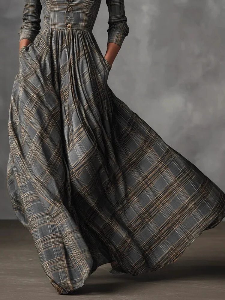 Melora | Plaid Maxi Dress with Button-Down Front for Women