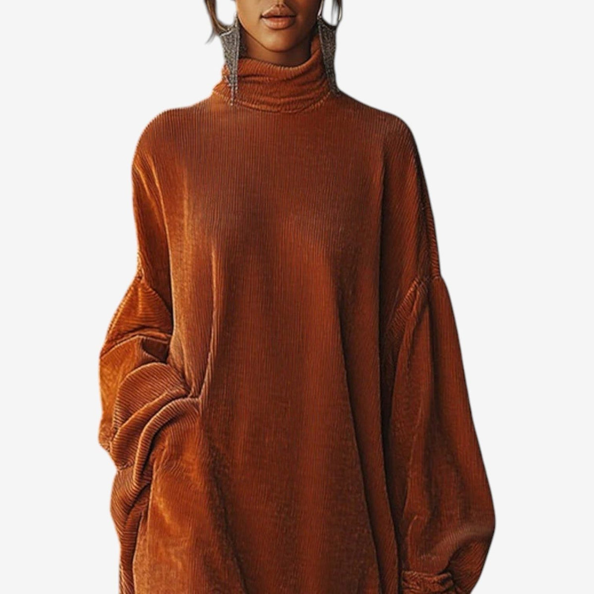 Meri | Ribbed Knit Dress with Turtleneck and Fringe Hem for Women