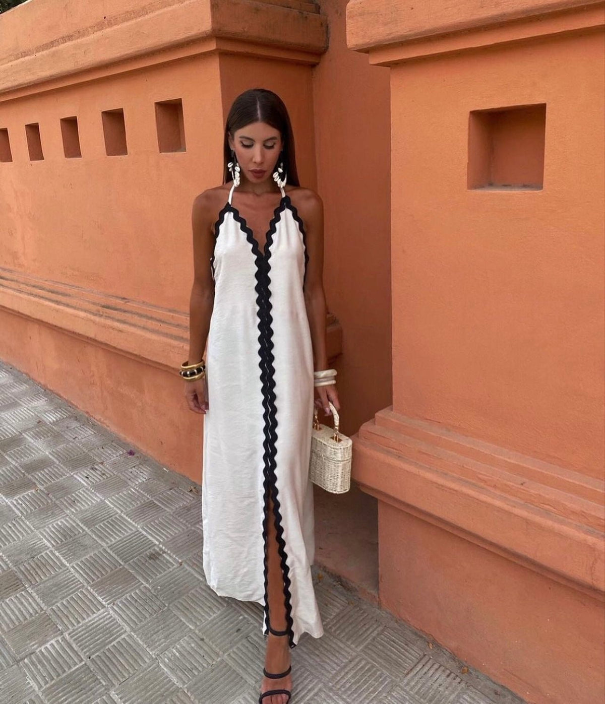 Victoria | Wedding Guest Halterneck Maxi Dress with V-Neck for Women