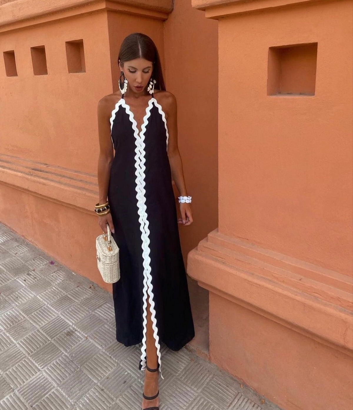 Victoria | Wedding Guest Halterneck Maxi Dress with V-Neck for Women