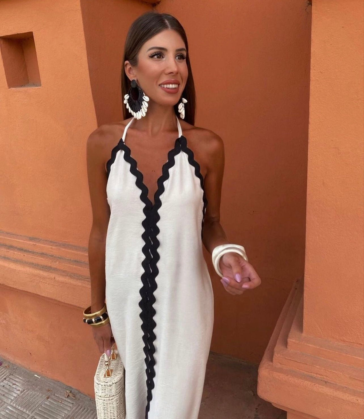 Victoria | Wedding Guest Halterneck Maxi Dress with V-Neck for Women