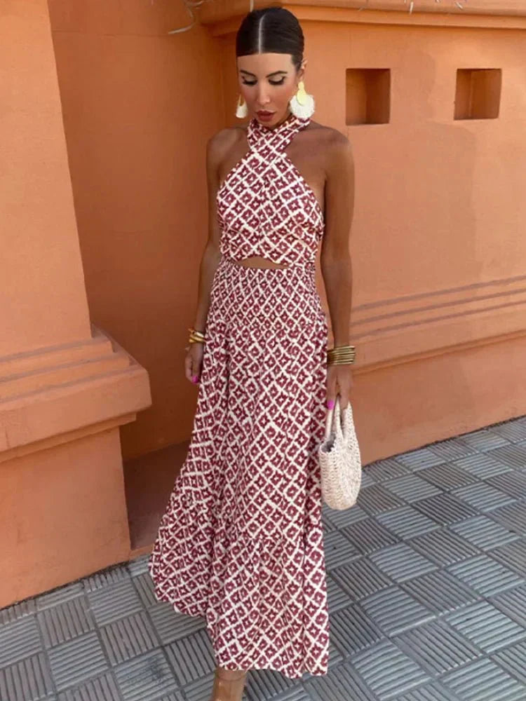 Cleo | Wedding Guest Halterneck Midi Dress for Women