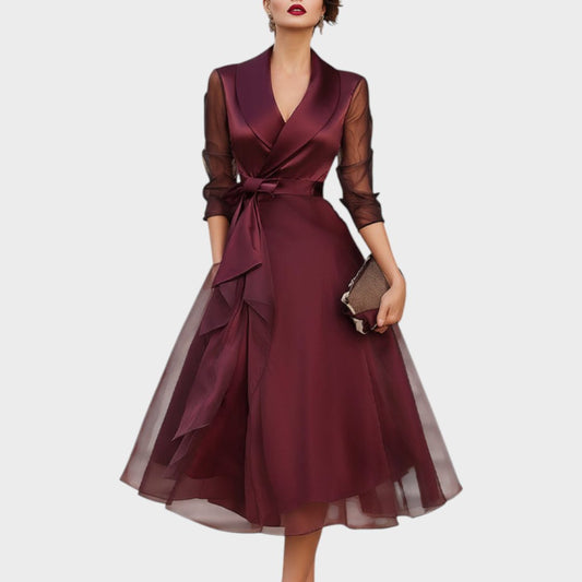Nikita | Wrap Midi Dress with Sheer Three-Quarter Sleeves for Women