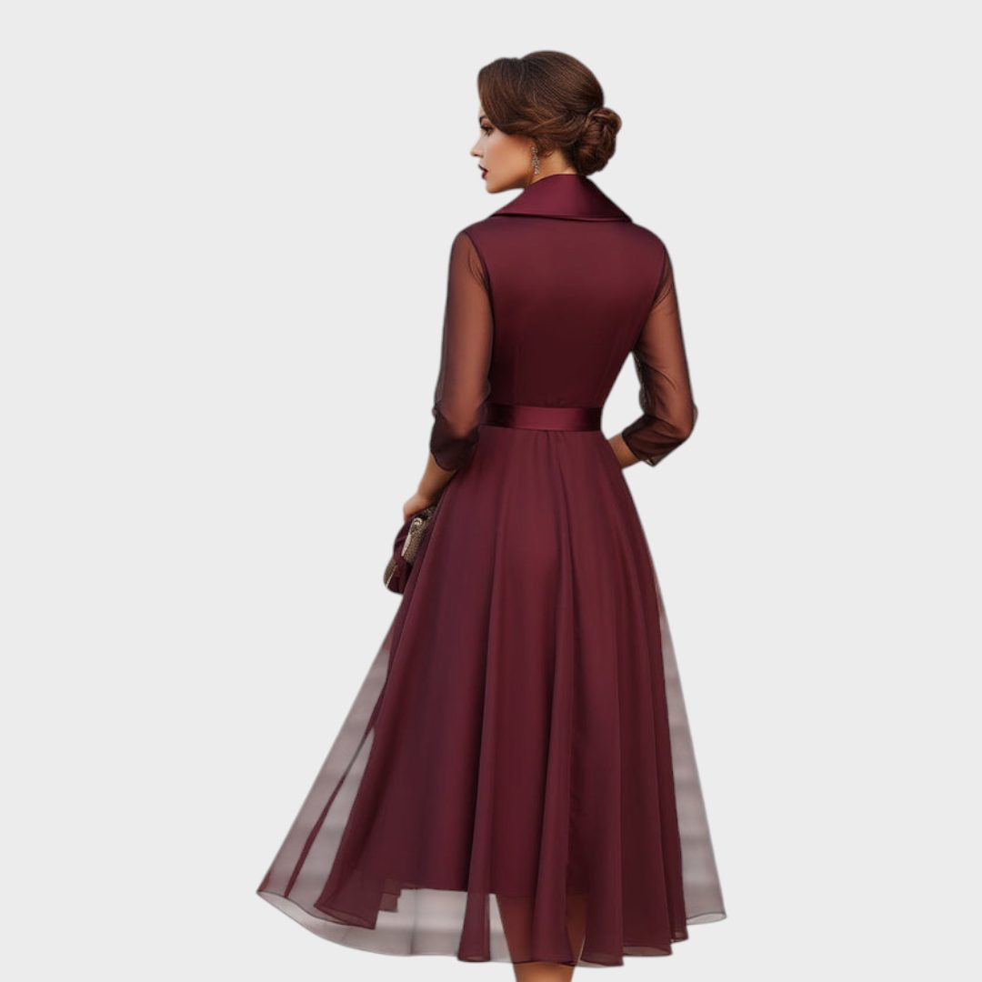 Nikita | Wrap Midi Dress with Sheer Three-Quarter Sleeves for Women