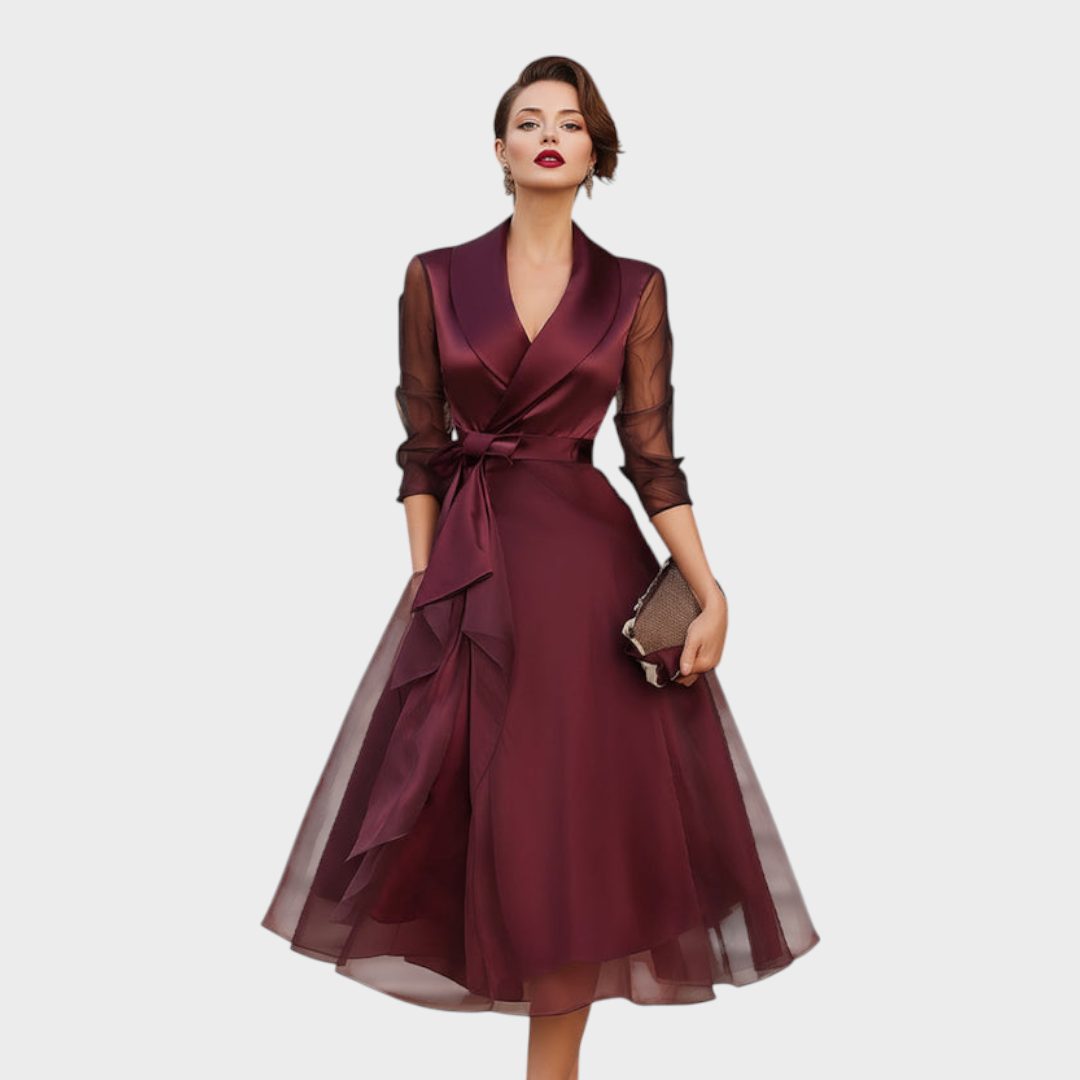 Nikita | Wrap Midi Dress with Sheer Three-Quarter Sleeves for Women