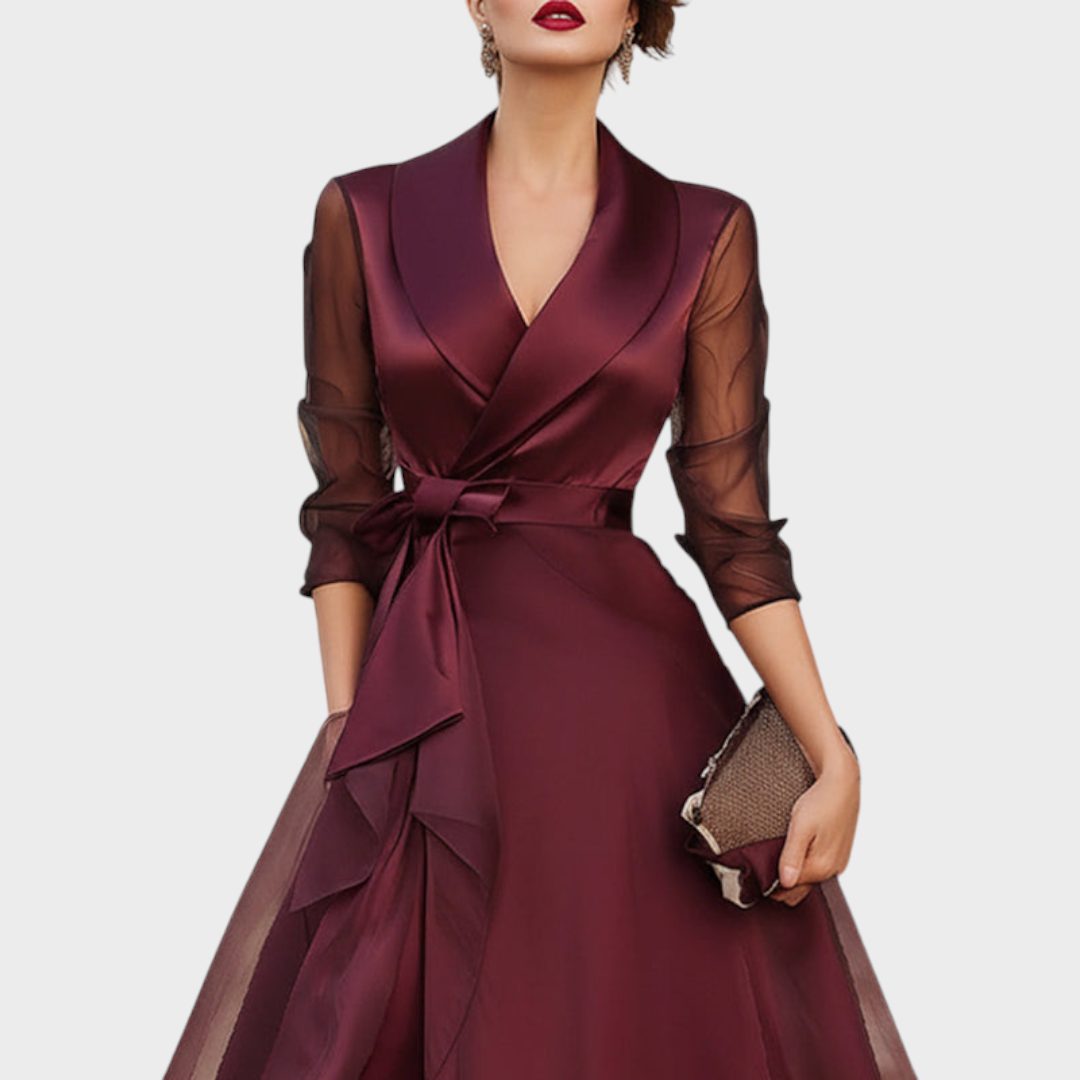 Nikita | Wrap Midi Dress with Sheer Three-Quarter Sleeves for Women