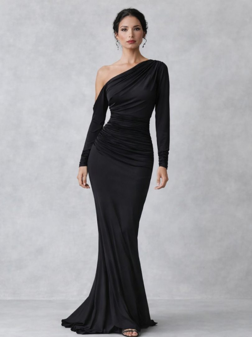 Noor | Velvet One-Shoulder Ruched Maxi Dress for Women