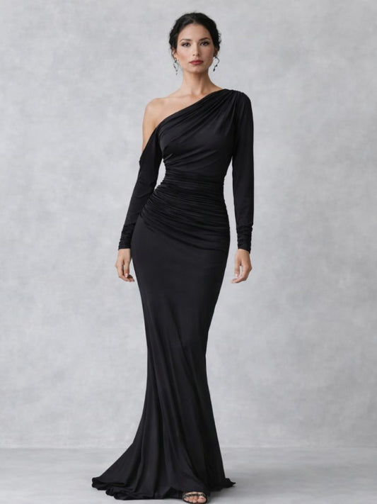 Noor | Velvet One-Shoulder Ruched Maxi Dress for Women