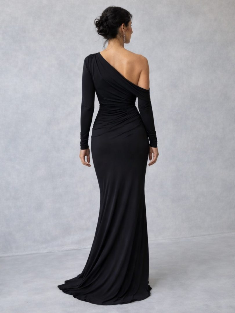 Noor | Velvet One-Shoulder Ruched Maxi Dress for Women