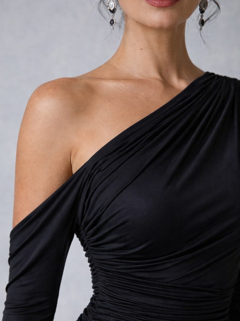 Noor | Velvet One-Shoulder Ruched Maxi Dress for Women