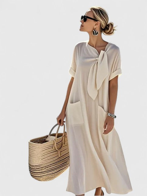 Manon | Maxi Shift Dress with Tie Neckline for Women