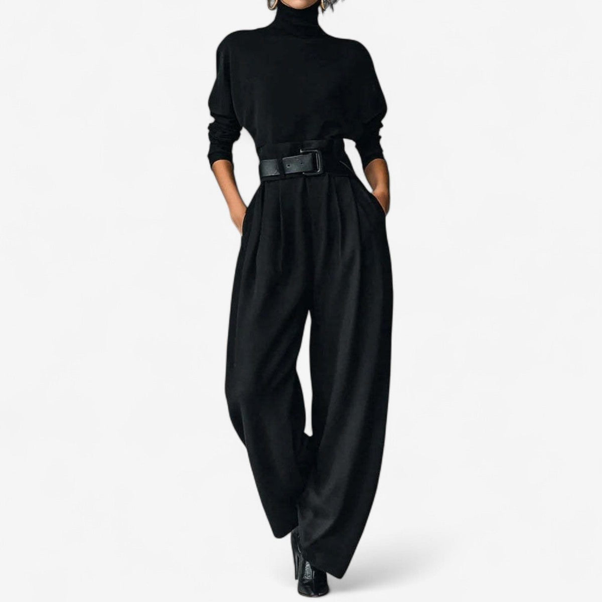 Oleander | Wide Leg Jumpsuit with Roll Neck and Belt for Women