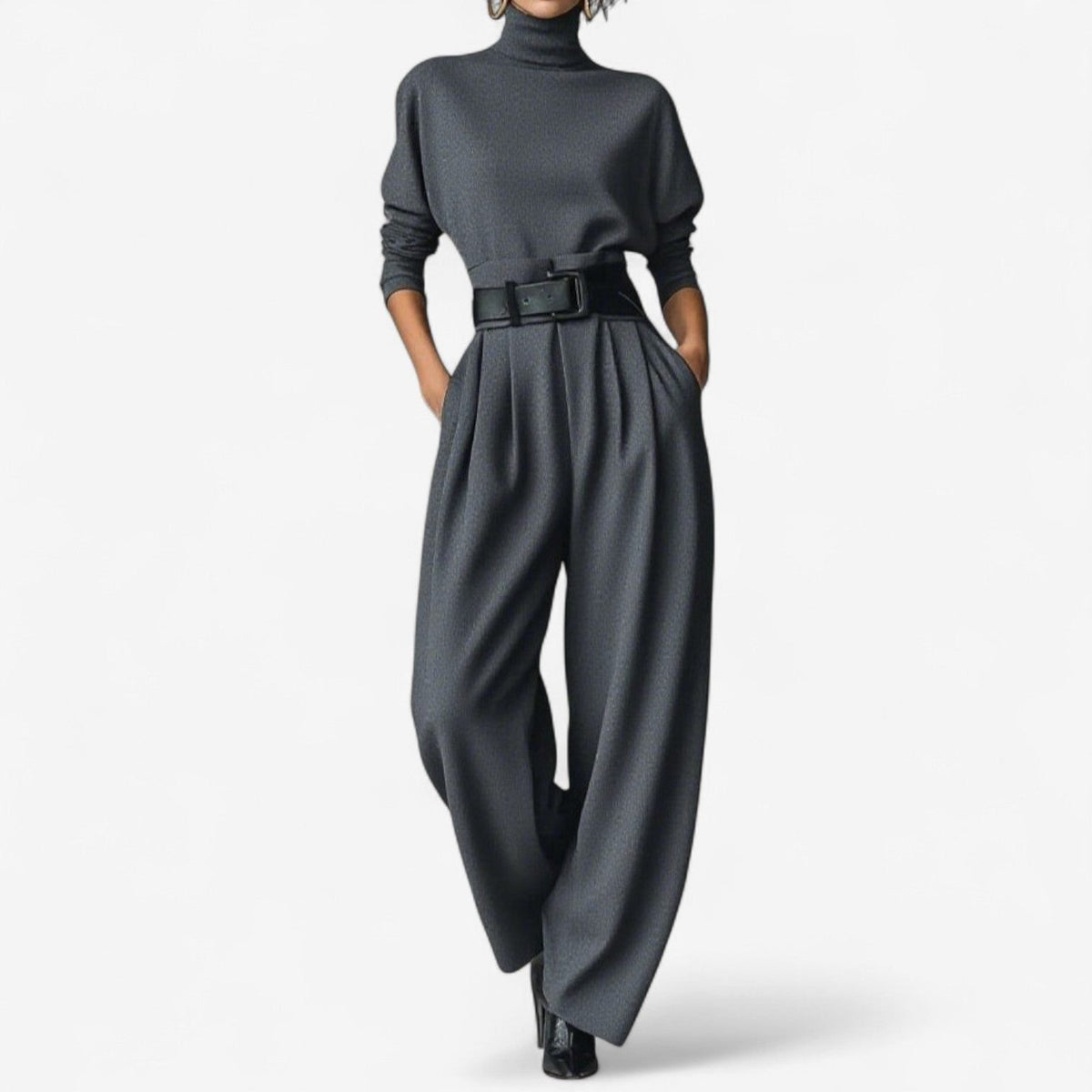 Oleander | Wide Leg Jumpsuit with Roll Neck and Belt for Women