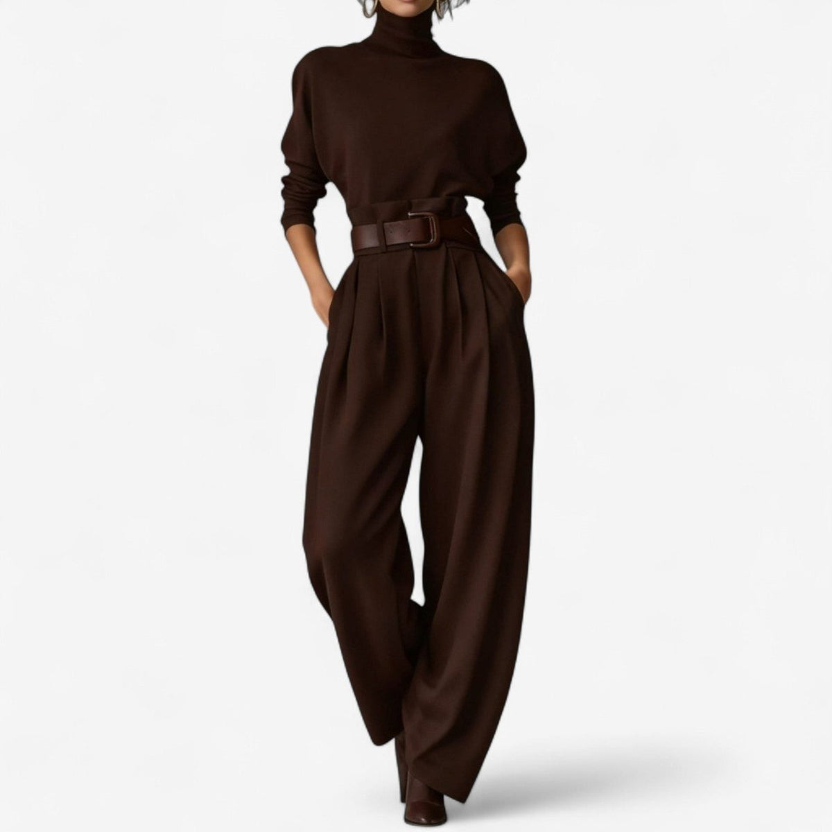 Oleander | Wide Leg Jumpsuit with Roll Neck and Belt for Women