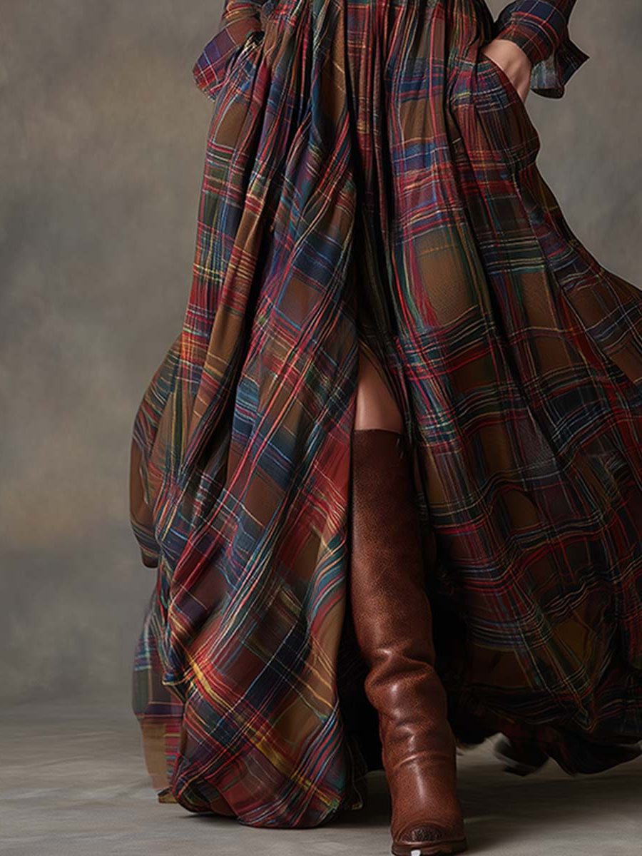 Paloma | Plaid Maxi Shirt Dress with Belt for Women
