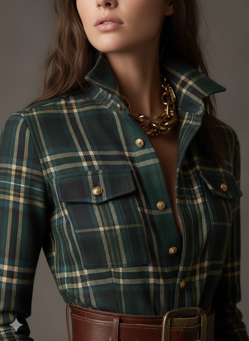 Paloma | Plaid Maxi Shirt Dress with Belt for Women