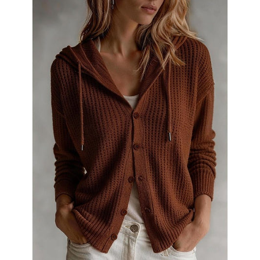 Paloma | Ribbed Knit Hooded Cardigan with Button-Front for Women