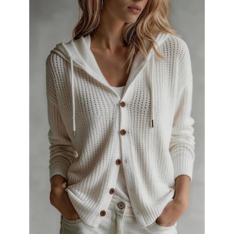 Paloma | Ribbed Knit Hooded Cardigan with Button-Front for Women