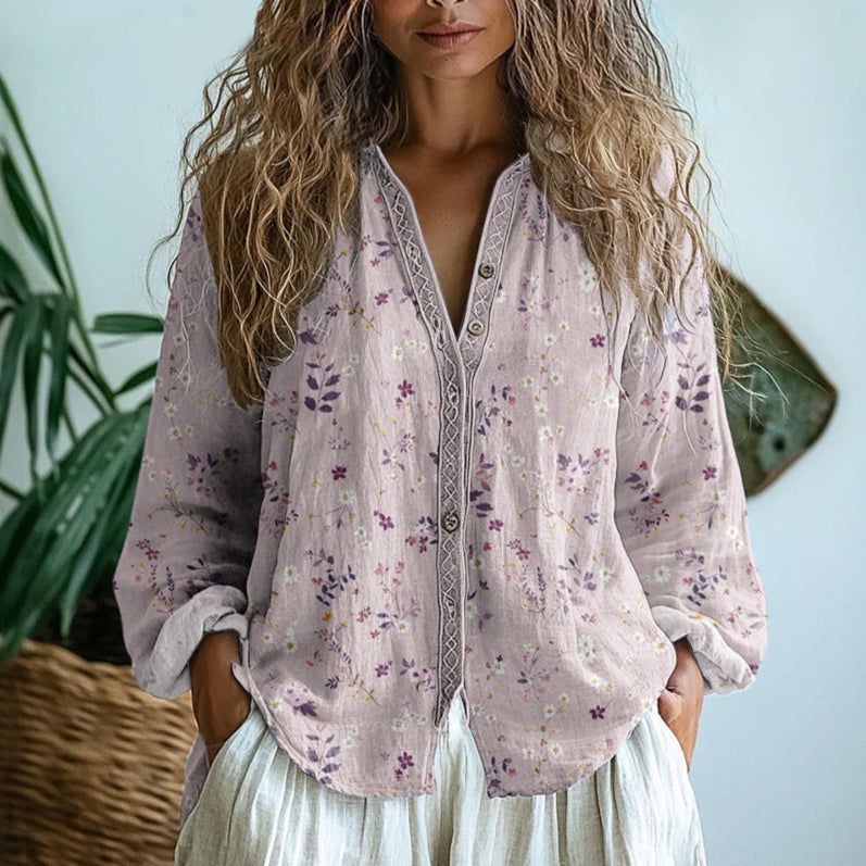 Petra | Embroidered Blouse with V-Neck and Long Sleeves for Women