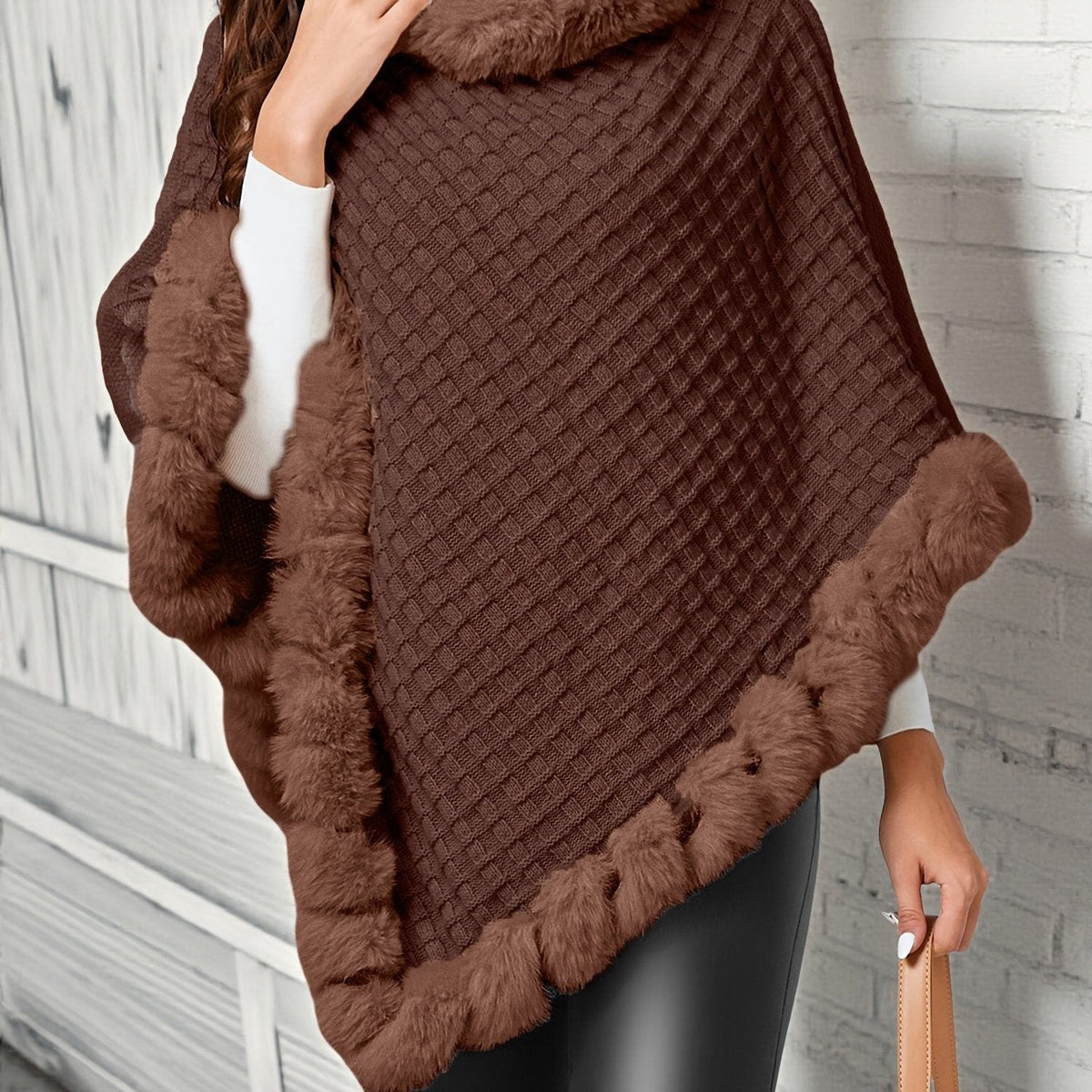 Ravenna | Poncho with Cowl Neck and Faux Fur Trim for Women