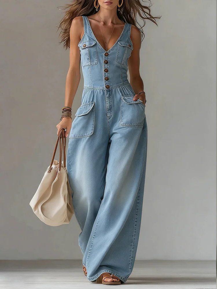 Rosselle | Denim Wide Leg Jumpsuit for Women