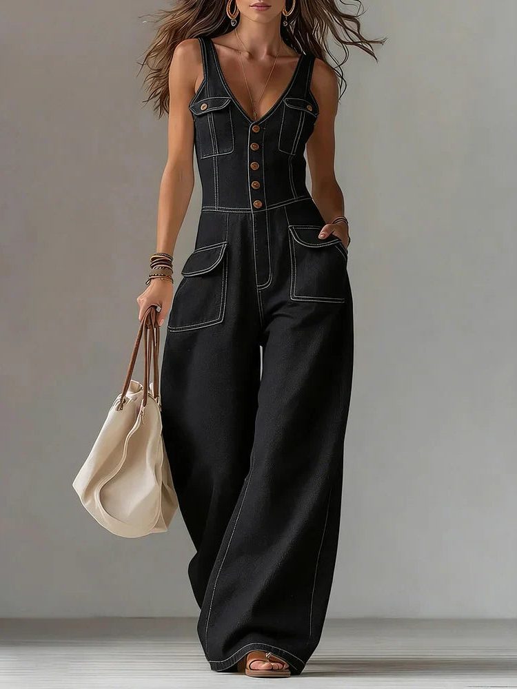 Rosselle | Denim Wide Leg Jumpsuit for Women