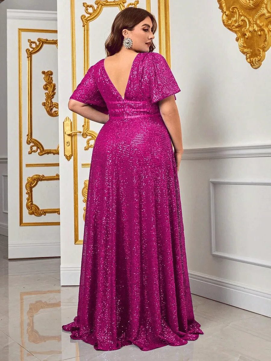 Sade | Sequin Maxi Dress with V-Neck and Short Sleeves for Women