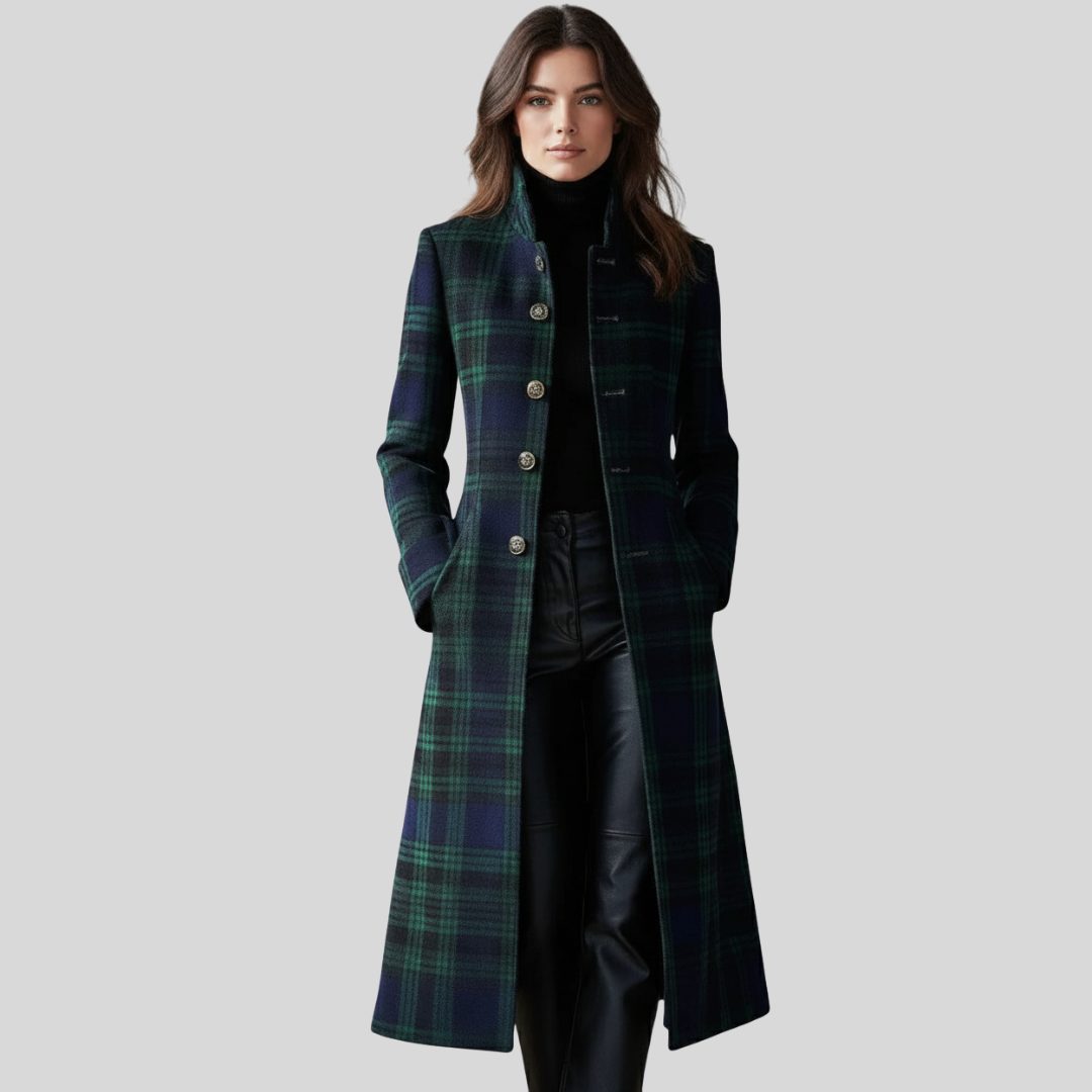 Shiloh | Plaid Long Coat with Button-Down Front for Women