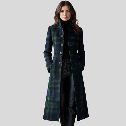Shiloh | Plaid Long Coat with Button-Down Front for Women