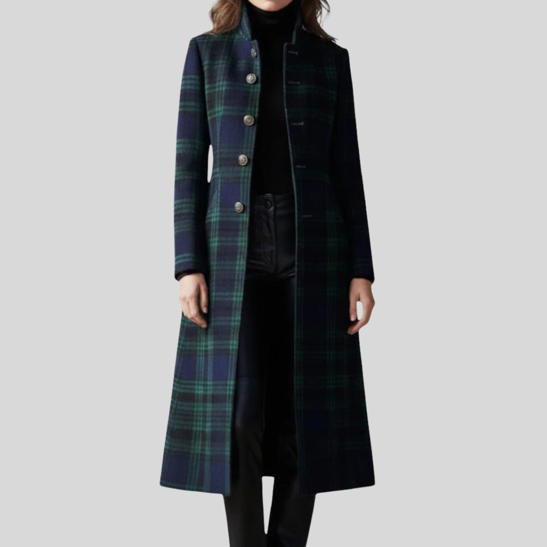 Shiloh | Plaid Long Coat with Button-Down Front for Women