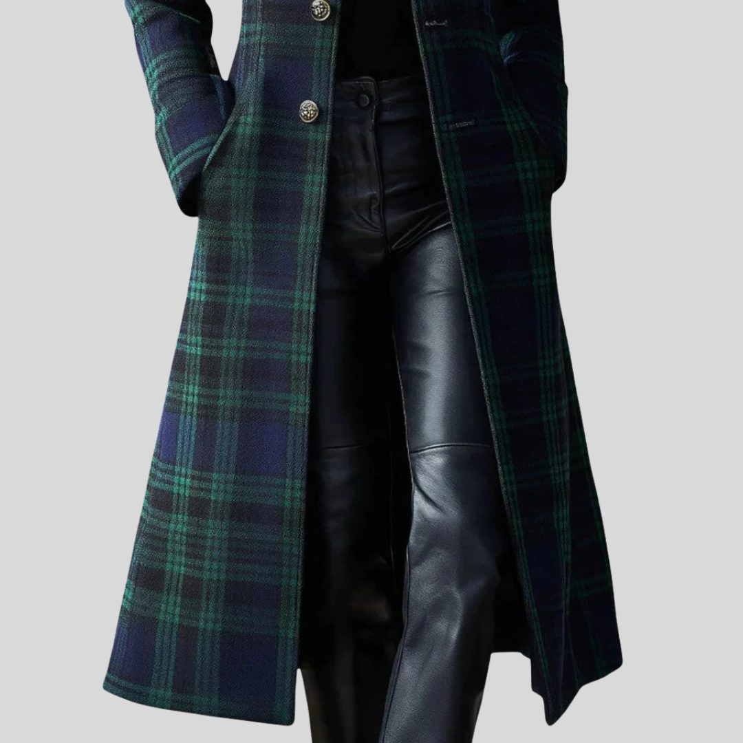 Shiloh | Plaid Long Coat with Button-Down Front for Women