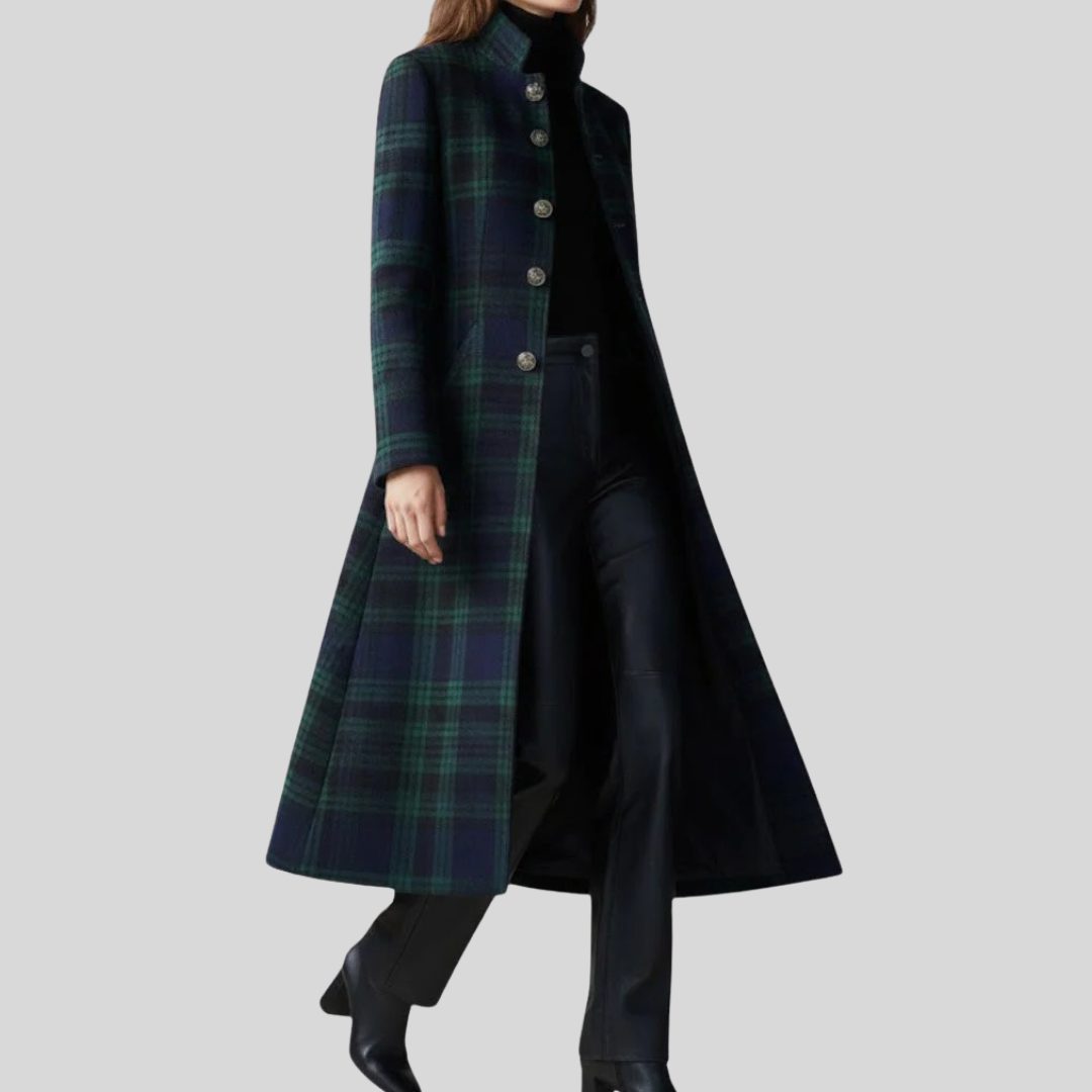 Shiloh | Plaid Long Coat with Button-Down Front for Women
