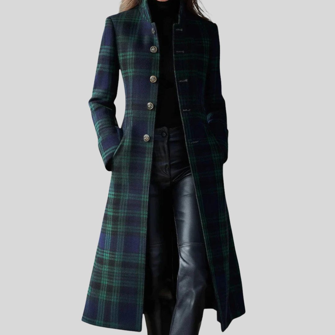 Shiloh | Plaid Long Coat with Button-Down Front for Women