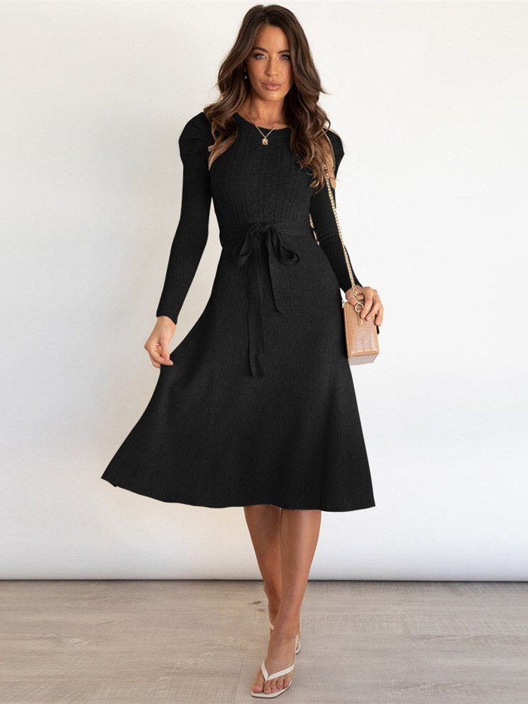 Silvana | Ribbed Knit Midi Dress with Belt for Women