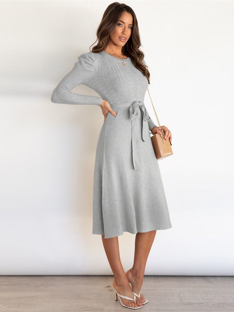Silvana | Ribbed Knit Midi Dress with Belt for Women