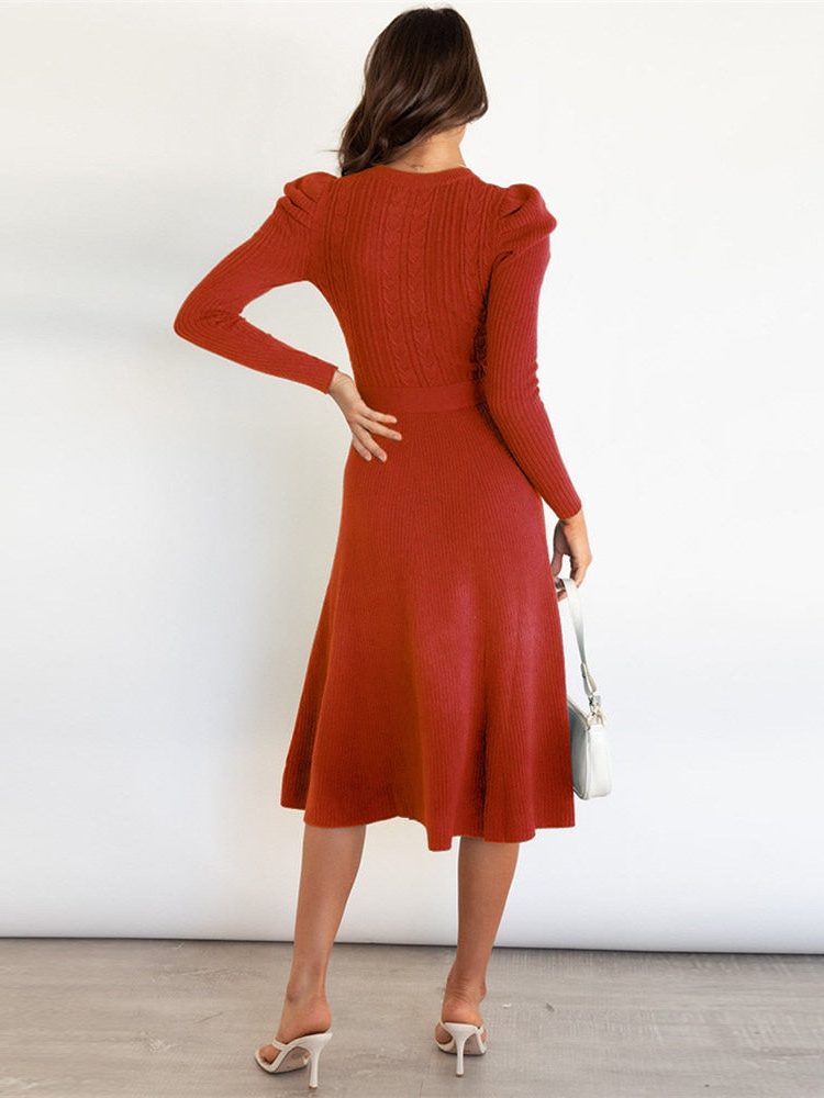 Silvana | Ribbed Knit Midi Dress with Belt for Women